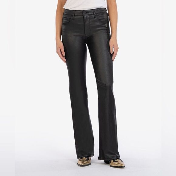 KUT from the Kloth Ana Coated High Rise Flare black leather pants size 6 EUC - Picture 1 of 5